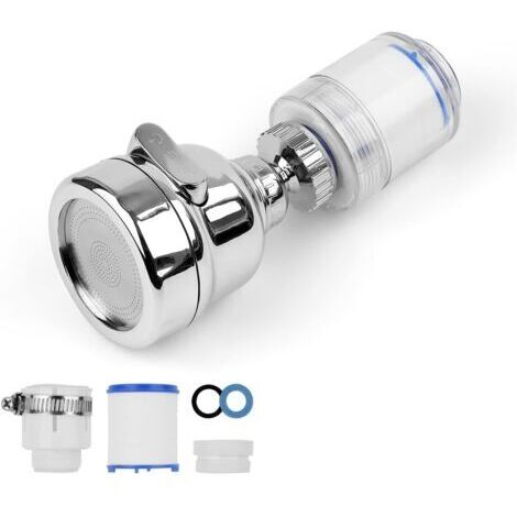 3e Vitesse Mousseur Robinet, 360 Degrés Pivotant Filtre eau Robinet, Avec deux Eléments Filtrants en Coton PP, Convient pour la Cuisine et la Salle de Bain Filetage Mâle M22, Argent