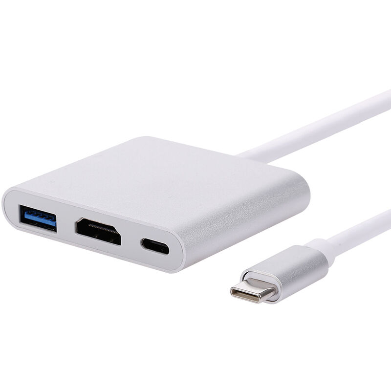 

3en1 Tipo-C a USB3.0 + HDMI + PD Adaptador Multifuncion Tipo-C HUB Convertidor divisor Plata, Plata