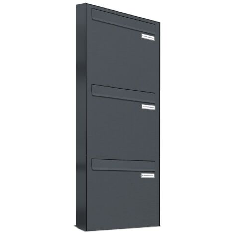 3er 1x3 Briefkasten-Anlage Tür- Zaundurchwurf RAL 7016 Anthrazit