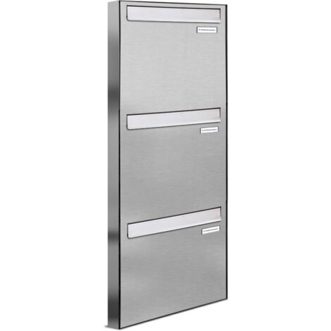 3er 1x3 V2A Edelstahl Briefkasten-Anlage Tür- Zaundurchwurf