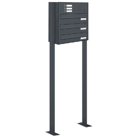 3er Biefkastenanlage Standsystem Durchwurf - Klingel RAL 7016 Anthrazit
