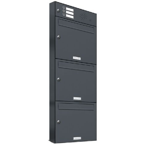 3er Briefkasten Anlage Aufputz - Wandmontage RAL 7016 Anthrazit Klingel