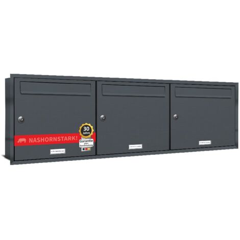 3er Briefkasten Anlage Unterputz Montage RAL 7016 Anthrazit