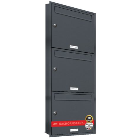 3er Briefkasten Anlage Unterputz Montage RAL 7016 Anthrazit