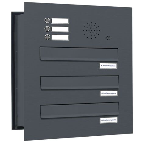 3er Briefkastenanlage Mauerdurchwurf Klingel RAL 7016 Anthrazit