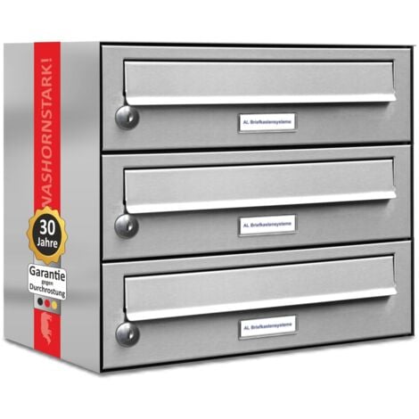 AL BRIEFKASTENSYSTEME 3er Edelstahl Briefkasten Anlage 3 Fach Wandbriefkasten Postkasten
