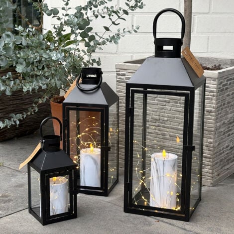 MOJAWO 3er Laternen Set Metall H23/39/49cm Schwarz-NB1200150