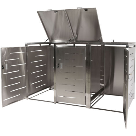 3er-Mülltonnenverkleidung HHG-809, Mülltonnenbox Mülltonnenabdeckung, erweiterbar 117x197x80cm Edelstahl 68kg