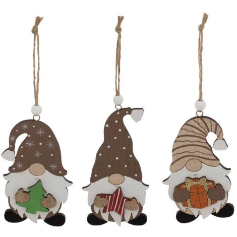 3er-Pack Geschenk-Gnom-Subjekte aus Holz H.10cm braun - Atmosphera créateur d'intérieur