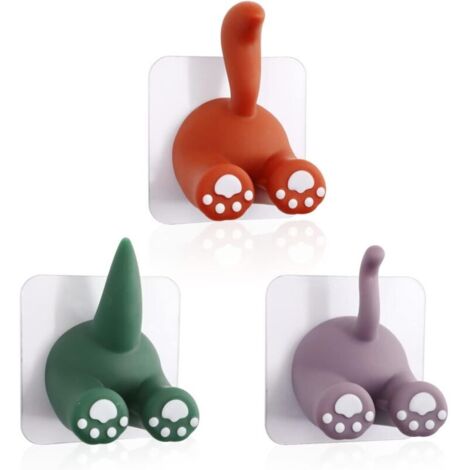3er-Pack Mehrzweckhaken in Tierschwanzform, selbstklebende Wandhaken in Cartoon-Optik, niedlicher Zahnbürstenhalter, praktischer Haken für Küche und Bad