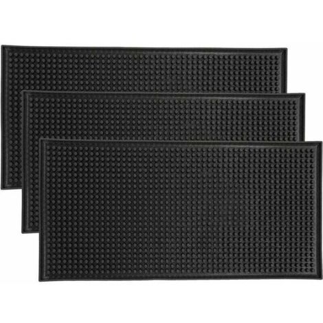 3er-Pack rutschfeste Barmatten aus Gummi, XU, Abtropfmatten für Gläser, Theke, Café, Whisky, Cocktailbar, Küche, Bar, Restaurant, Schwarz (30 x 15 cm) - KZQ