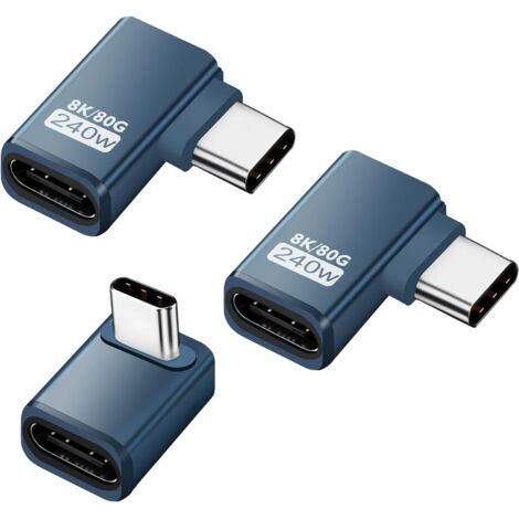 3er-Pack USB-C 90° 80 Gbit/s USB-C Stecker auf Buchse 240 W Verlängerungsadapter mit Thunderbolt 5 Verlängerungsanschluss für iPhone 15/16, Team Deck, Tablets, Smartphones und andere Typ-C-Geräte