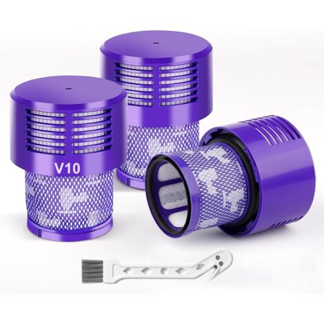 3er-Pack waschbare HEPA-Filter + 1 Reinigungsbürste, kompatibel mit Dyson V10 SV12 Cyclone Absolute Animal Motorhead Total Clean Staubsauger, Ersatzteil 969082-01 (Nicht für V10 Slim)