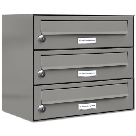 3er Premium Briefkasten RAL Farbe 9007 für Außen Wand Postkasten 1x3 L