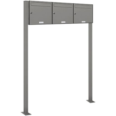 3er Premium Standbriefkasten RAL 9007 freistehend Postkasten Ständer 3x1