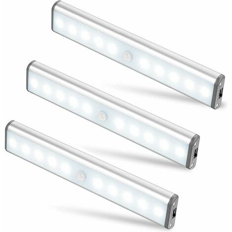 SOLEIL 3er-Set, 10 LED-Leuchten, kabellos, wiederaufladbar über USB, magnetisch, Bewegungsmelder, 2 Beleuchtungsmodi, tragbar. Schranklicht, Nothandlampe, Nachtlicht für Kinder, Notlicht … [Classe en
