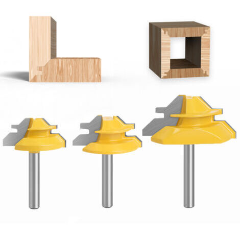 3er-Set 45-Grad-Schloss-Gehrungsfräser 6 mm, Nutfräser, Verbindungsfräser für Holzbearbeitungswerkzeuge, für Graviermaschine, Dekupiersäge
