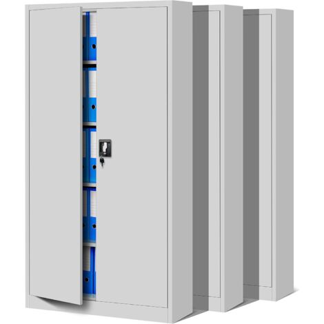 3er Set Aktenschrank C001 Metallschrank Stahlschrank Werkzeugschrank Büroschrank Lagerschrank Universalschrank Pulverbeschichtung Flügeltüren 185 cm x 90 cm x 40 cm (grau/grau)