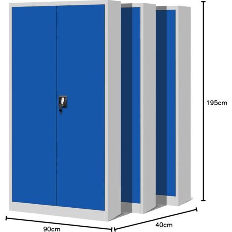 3er Set Aktenschrank C001H Büroschrank Metallschrank Stahlschrank Werkzeugschrank Stahlblech Pulverbeschichtet Flügeltürschrank Abschließbar 195 cm x 90 cm x 40 cm (grau/blau)