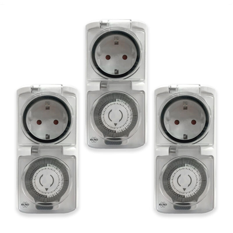 Elro 3er Set Analoge Zeitschaltuhren Für Außensteckdosen Garten Timer Mechanisch 13cm