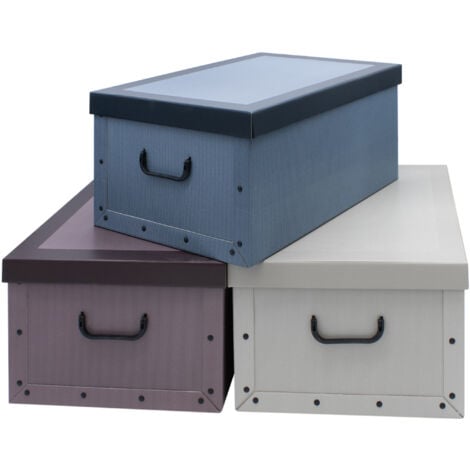 3er Set Aufbewahrungsbox mit Deckel 51 x 37 cm - Creme, Blau, Bordeaux - Stapelbox aus Pappe mit Griffen 45 Liter - Organizer Storage Box Allzweck Spielzeug Kiste Geschenk Karton stapelbar einfarbig u
