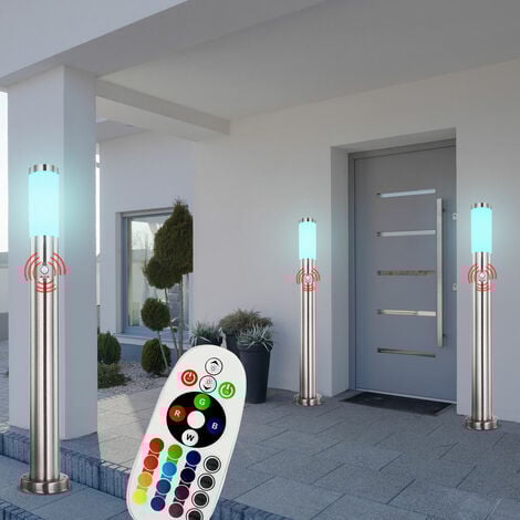 3er Set Außen Steh Lampe Bewegungsmelder Haus Tür Leuchte Fernbedienung im Set inklusive RGB LED Leuchtmittel