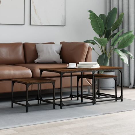 3er Set Beistelltische Nussbaum Ingenieurholz