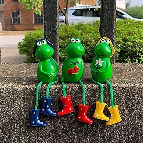 3er-Set Gartendekorationen: Sitzender Frosch, Kröte, Blumentopf-Sitzstangen