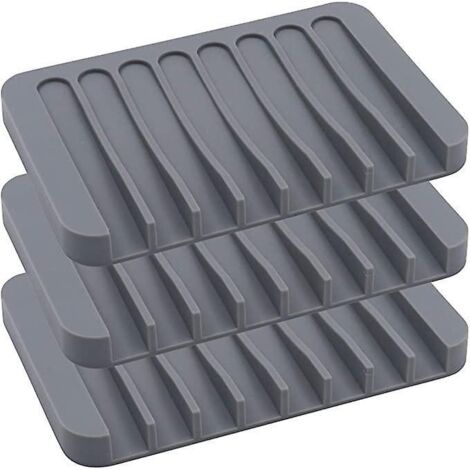 3er-Set graue Silikon-Seifenschalen mit automatischem Tropfmechanismus, Seifenablage für Badewanne/Dusche, Badezimmer, Küche oder Reisen