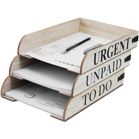 3er Set Holz Ablagefächer Mail in 3 Sorten, stapelbar, Organizer Briefablage Postablage Ablagesystem