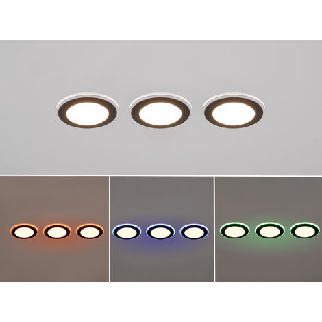 3er SET LED Einbaustrahler ARGUS Schwarz mit Fernbedienung dimmbar & RGBW, Ø 8cm