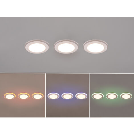 3er SET LED Einbaustrahler ARGUS Weiß mit Fernbedienung dimmbar & RGBW, Ø 8cm