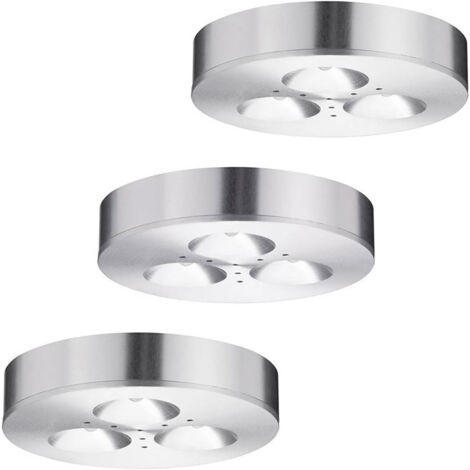3er Set LED Möbel Einbau Strahler Aufbau Decken Leuchten Alu gebürstet Paulmann 935.46
