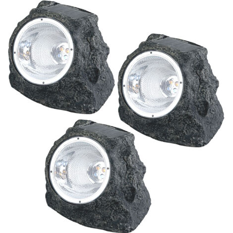 3er SET LED Solar-Gartenstrahler Selbstaufladend Aussenleuchte Stein-Design Solar