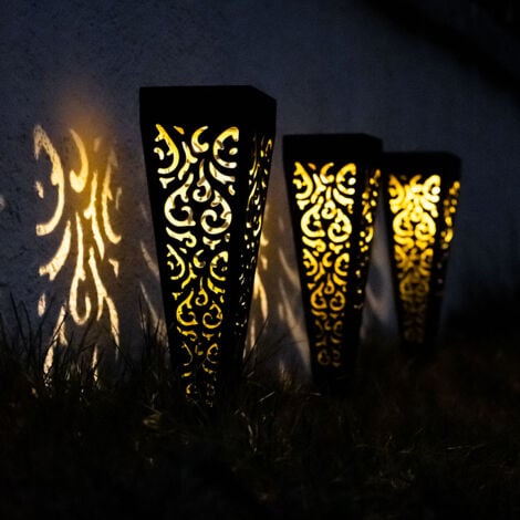 ETC-SHOP 3er Set LED Solar Steck Leuchten Außen Erdspieß Garten Strahler Terrassen Lampen schwarz-gold