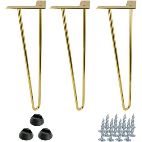 3er Set Möbelbeine Hairpin legs Goldglanz Höhe 41cm 2 Stangen