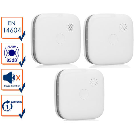 3er Set Rauchmelder mit 1 Jahres Batterie, WiFi mit App, Weiß, Ø 8cm