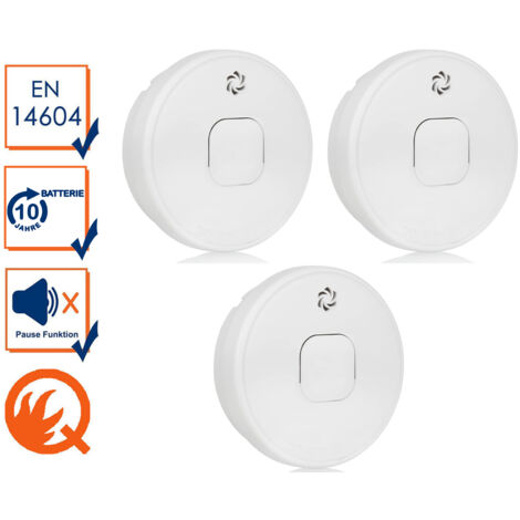 3er Set Rauchmelder mit 10 Jahres Batterie - Q Label, Ø 10cm