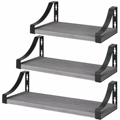 3er Set rustikale Wandregale aus Holz für Schlafzimmer, Bad und Küche (grau)