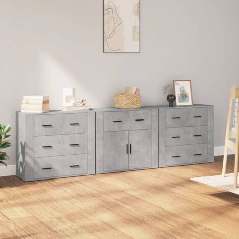 3er Set Sideboards Highboards  Kommoden für Wohnzimmer Küche  Betongrau Holzwerkstoff DE66362