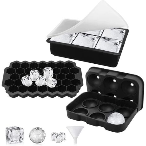 3er-Set Silikon-Eiswürfelformen, BPA-frei, mit Deckel und Trichter, geeignet für Bier, Whisky und gekühlte Getränke, 6