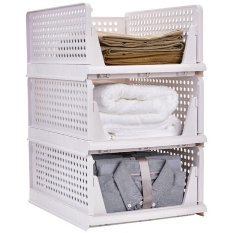 3er-Set stapelbare Aufbewahrungskörbe für Schränke, multifunktionale, faltbare Aufbewahrungsboxen für Bad, Küche, Waschküche, Kleiderschrank, Kleideraufbewahrung, Schubladenorganizer