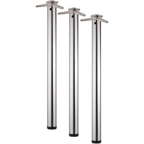 3er SET Tischbein / Stützfuß - Edelstahloptik, Ø 6 cm x 82 cm, höhenverstellbar