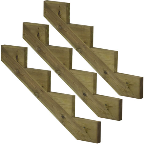 3er Set Treppenwange 4 Stufen aus KDI Holz für Gartentreppen-Höhe 68cm