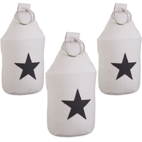 3er Set Türstopper Stern, Türpuffer Stoff, Türsack Boden, extra hoch, mit Griff, dekorativ, HxD: 23 x 11 cm, grau