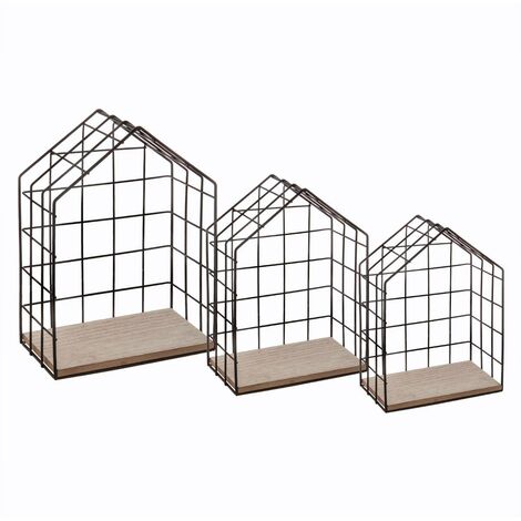 3er-Set Wandregale Haus - Metall Draht - Atmosphera - Schwarz