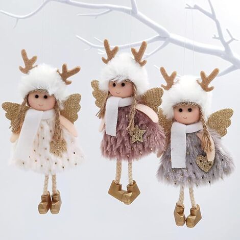 3er-Set Weihnachtsanhänger in Form von Rentieren und Engeln – Christbaumschmuck – Gartendekoration