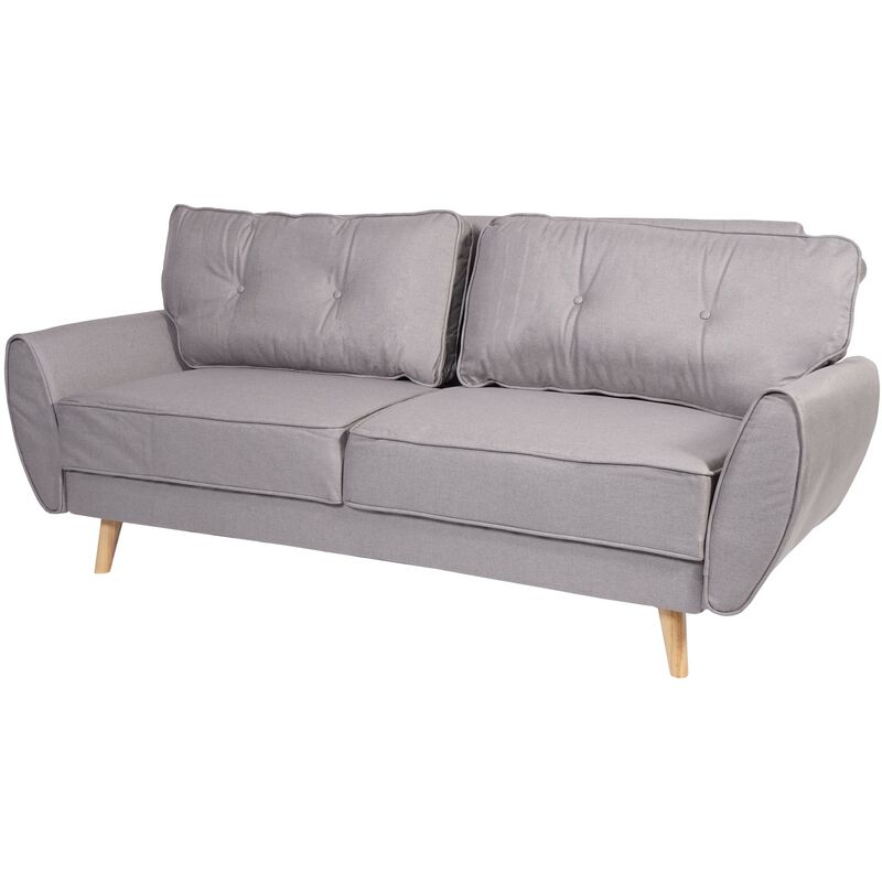 HHG - 3er-Sofa 474, Couch Klappsofa Lounge-Sofa, Schlaffunktion ~ Stoff/Textil grau