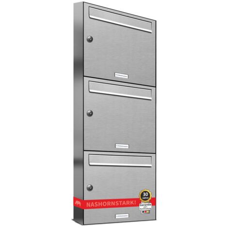 3er V2A Edelstahl Wandbriefkasten Anlage 3 Fach Briefkasten Postkasten