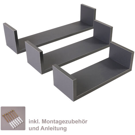 3er Wandregal-Set in grau